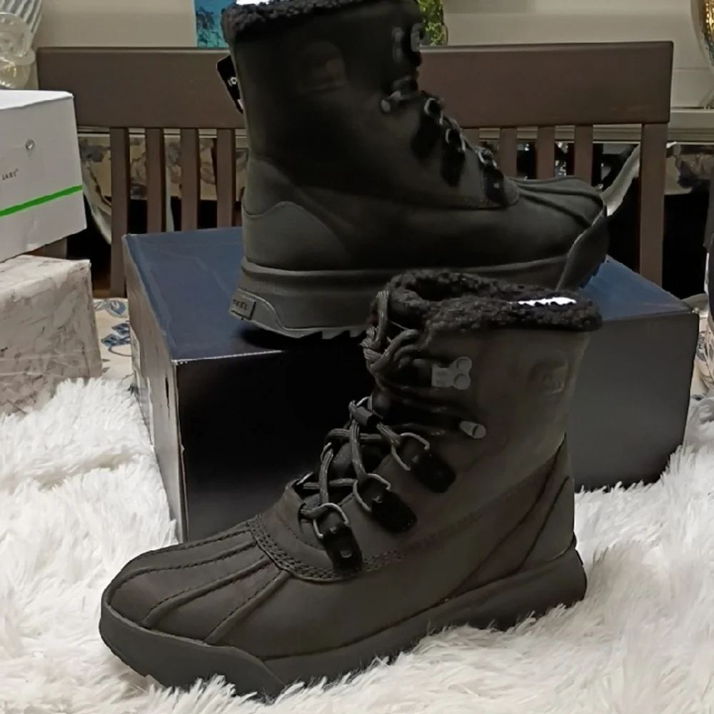 New Sorel Scout 87 Black Insulated Winter Lace-Up Waterproof HIking Boots 10